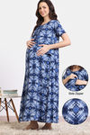 Coucou Maternity Woven Full Length Nightdress With Front Zipper And Discreet Feeding - Classic Blue — thumbnail 1